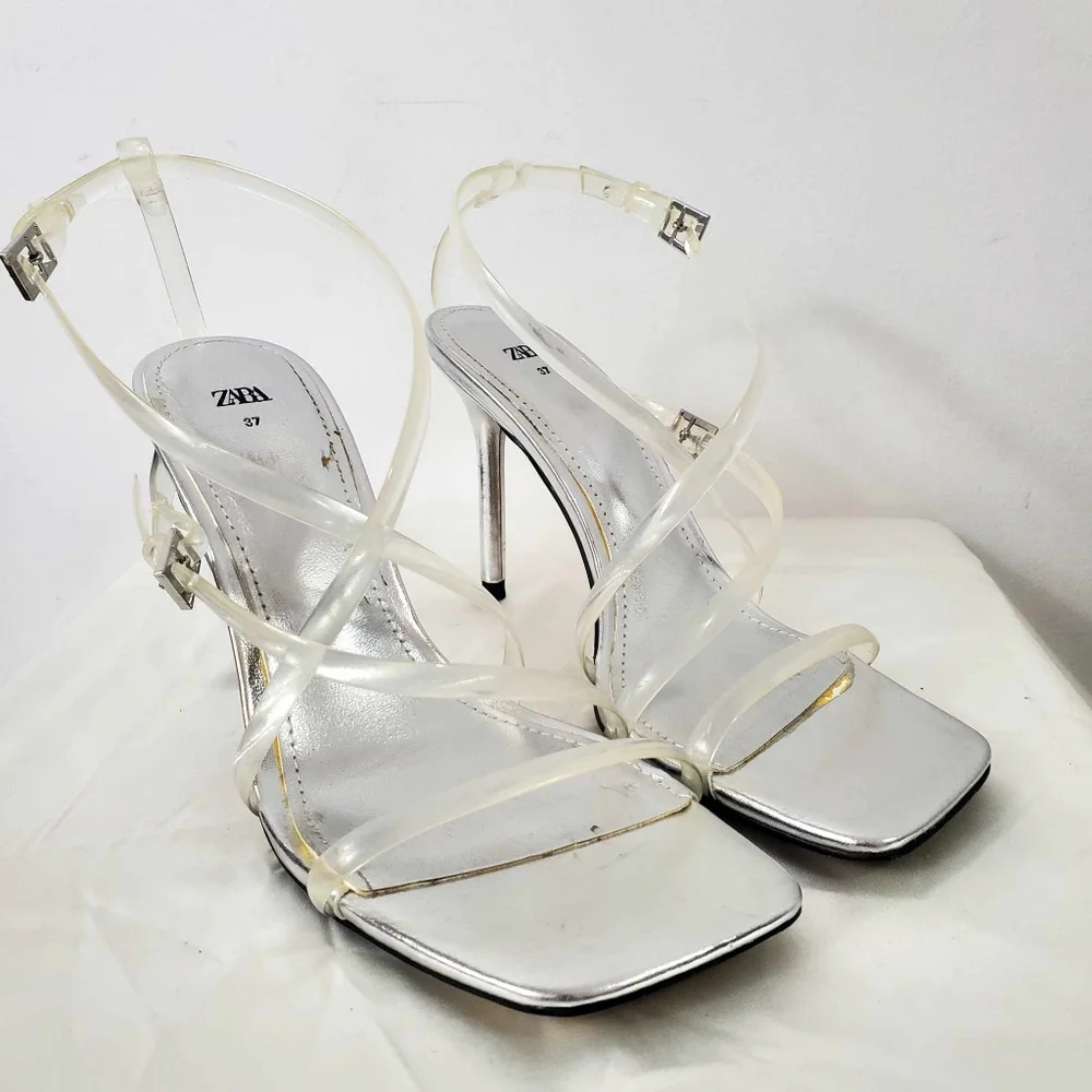 Zara Clear Invisible Vinyl Straps High Heel Strappy Sandal - Picture 3 of 16